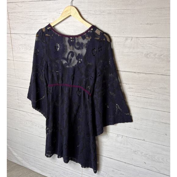 Free People Dress Womens Size SP Blue & Purple Mesh Sheer Lace Cover Up Beach - Picture 13 of 15